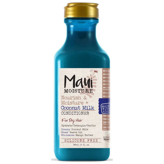 Maui Moisture Nourish Moisture Coconut Milk Conditioner bottle for dry hair, featuring coconut milk hair conditioner formula.
