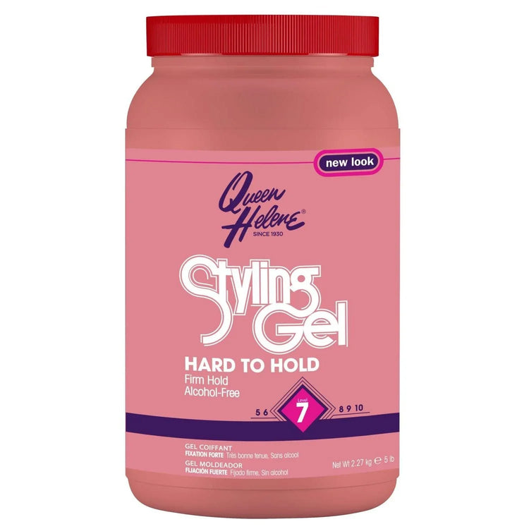 Queen Helene Styling Gel Hard To Hold in a tub for firm hold and alcohol-free styling.