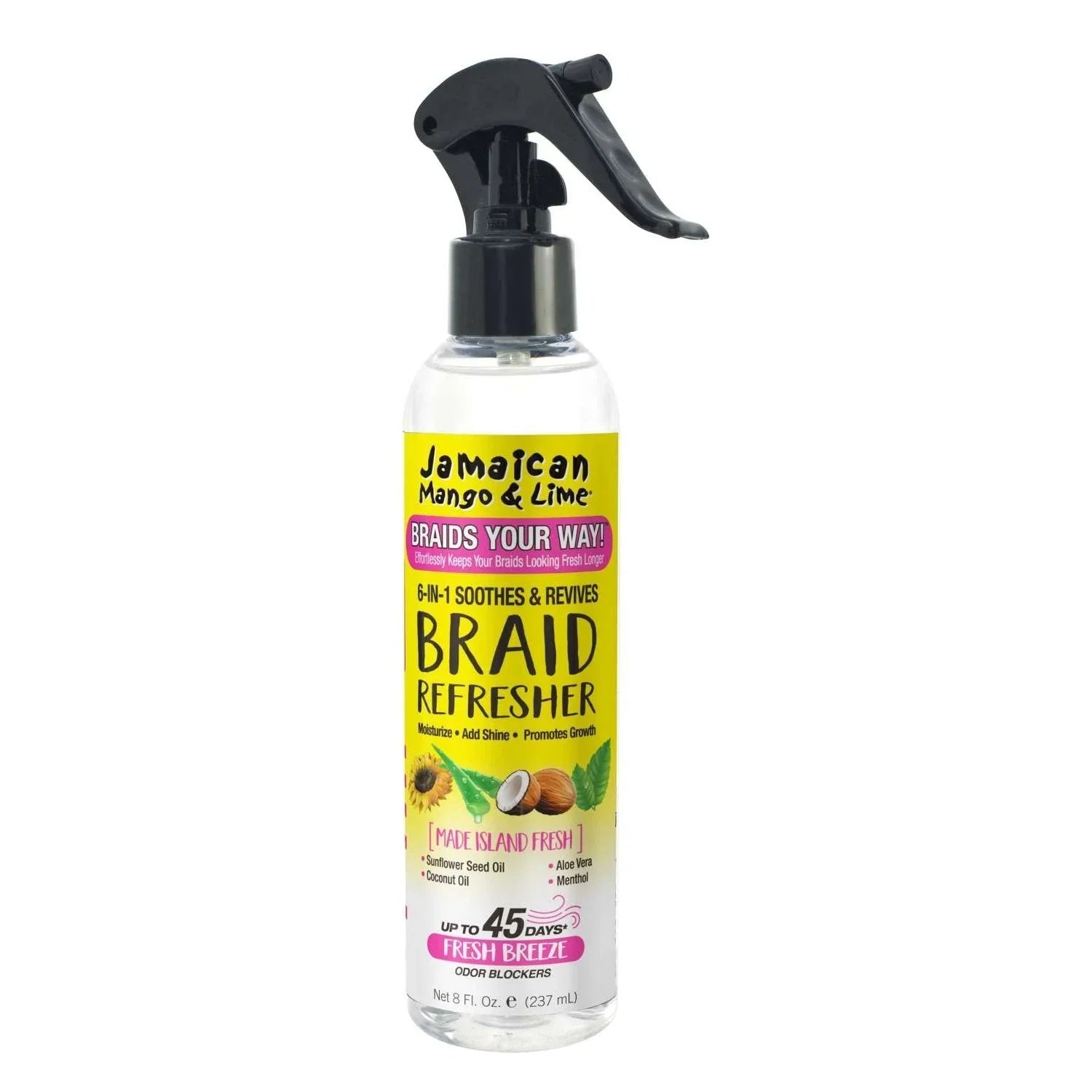 Jamaican Mango Lime Braid Refresher spray bottle for rejuvenating braids with fresh scent and moisture.