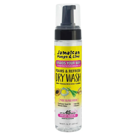 Jamaican Mango Lime Braids Your Way Foam Dry Wash for easy cleaning and refreshing of braids, up to 45 days of freshness.
