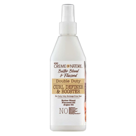 Creme Of Nature Butter Blend Flaxseed Curl Definer Booster bottle for defined, frizz-free curls and coils.