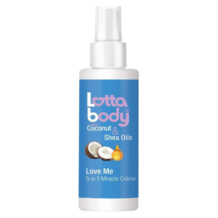 Lottabody Coconut Shea 5N1 Miracle Cream for hair styling in spray bottle, nourishing and smoothing all hair types.