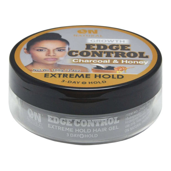On Natural Edge Control Extreme Hold Hair Gel Charcoal & Honey, featuring extreme hold edge control gel for styling.