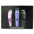 Stylecraft magnetic hair clipper in matte black, metallic blue, and metallic pink for professional grooming.
