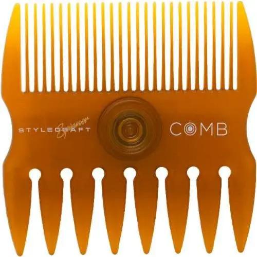 Orange beard and mustache comb with fine and coarse teeth, rounded handle