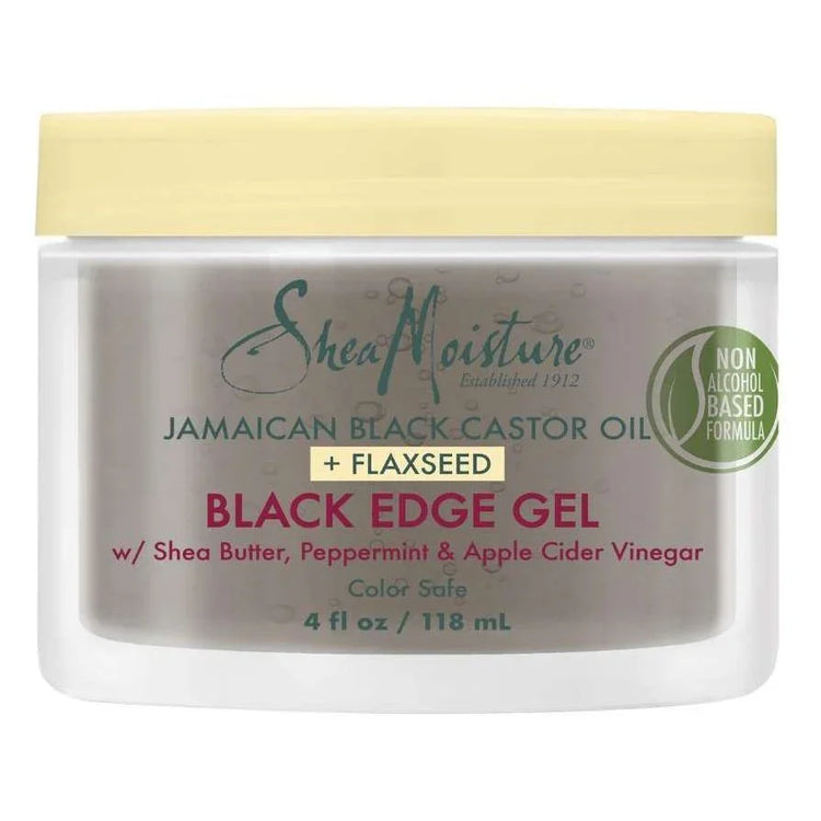 Shea Moisture Jamaican Black Castor Oil Flaxseed Black Edge Gel for sleek hairstyles and long-lasting hold.