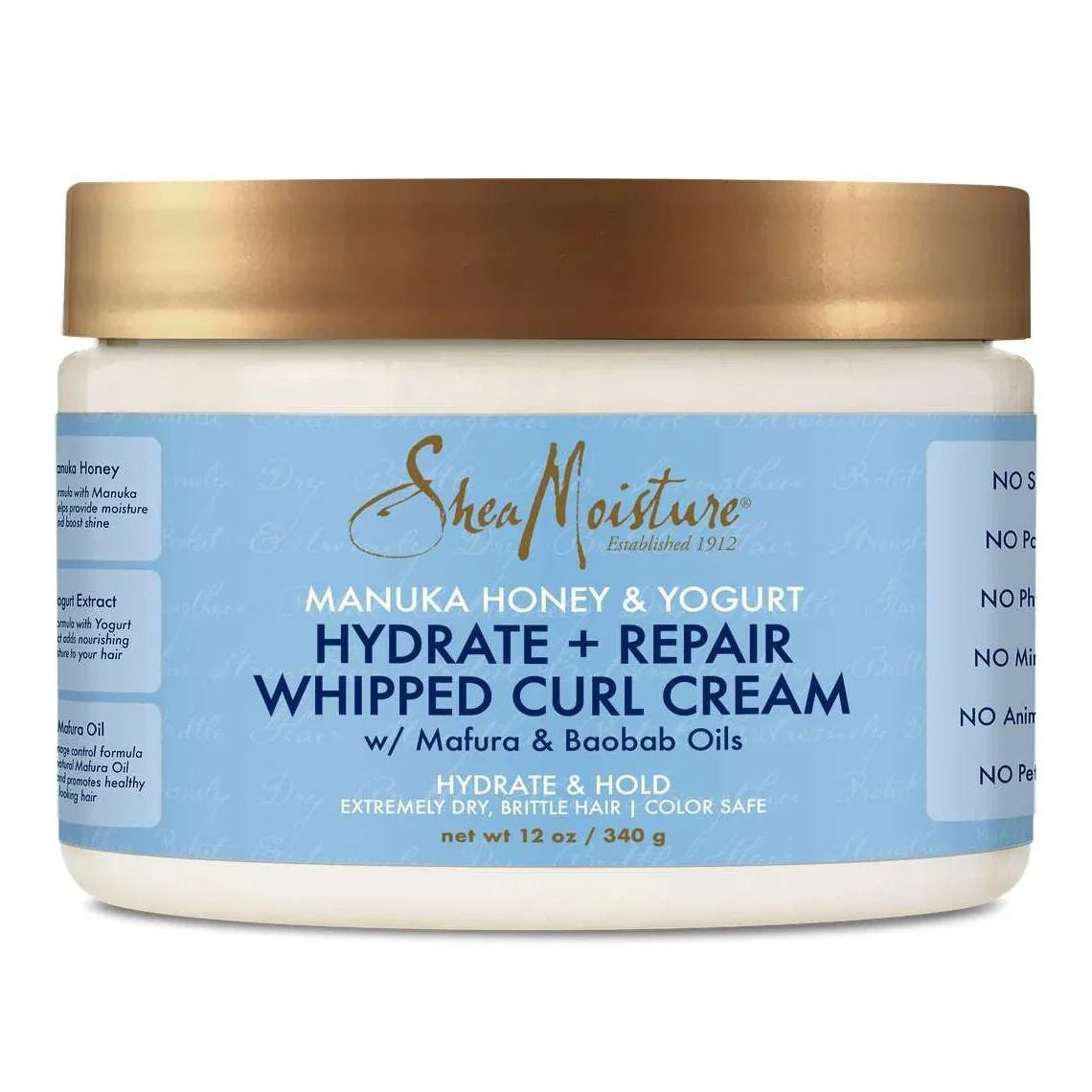 Shea Moisture Manuka Honey Curl Cream in a jar, promoting hydration and curl repair with nourishing ingredients.