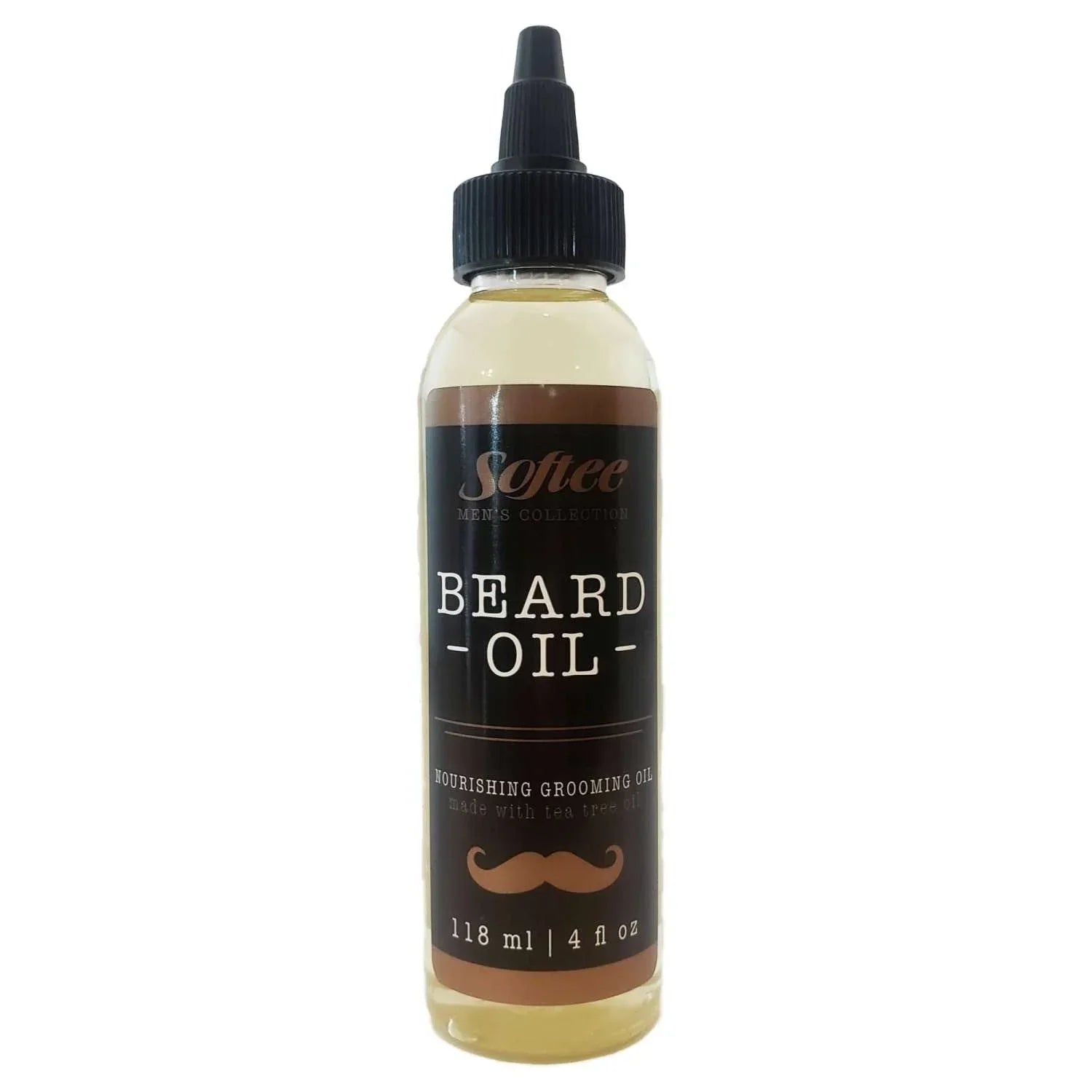 Softee Men Tea Tree Cedarwood Beard Oil bottle for nourishing and grooming facial hair.