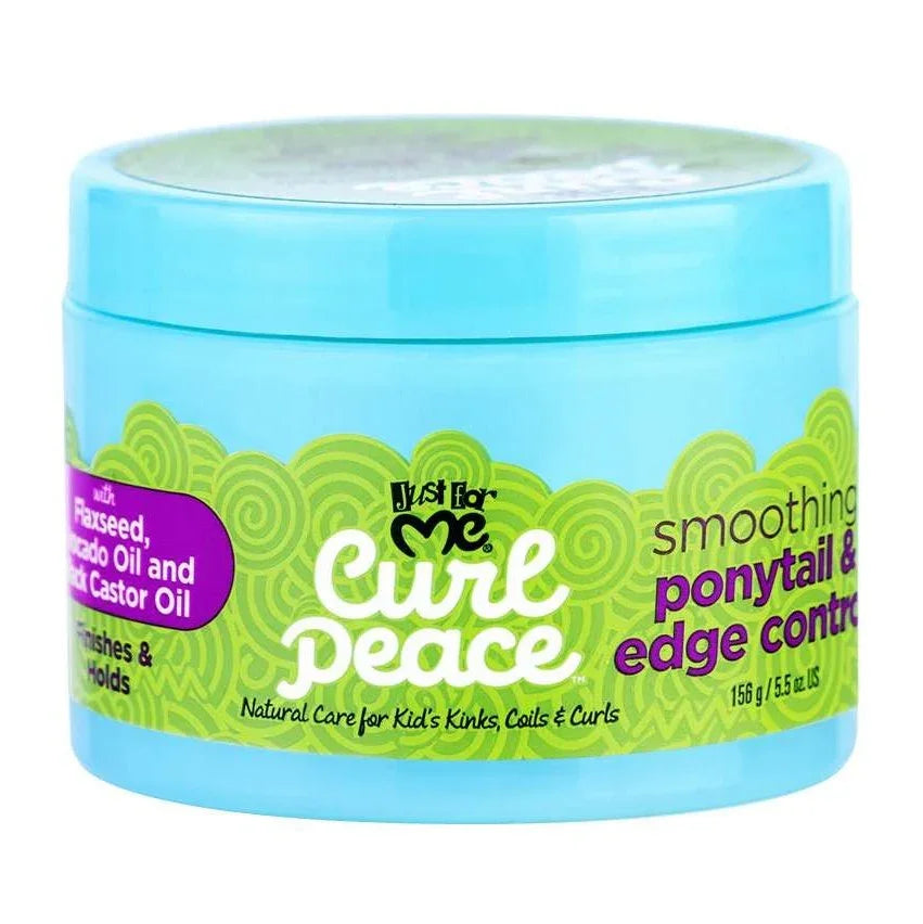 Just For Me Curl Peace Smoothing Ponytail Edge Control container showcasing an all-natural formula for kids&