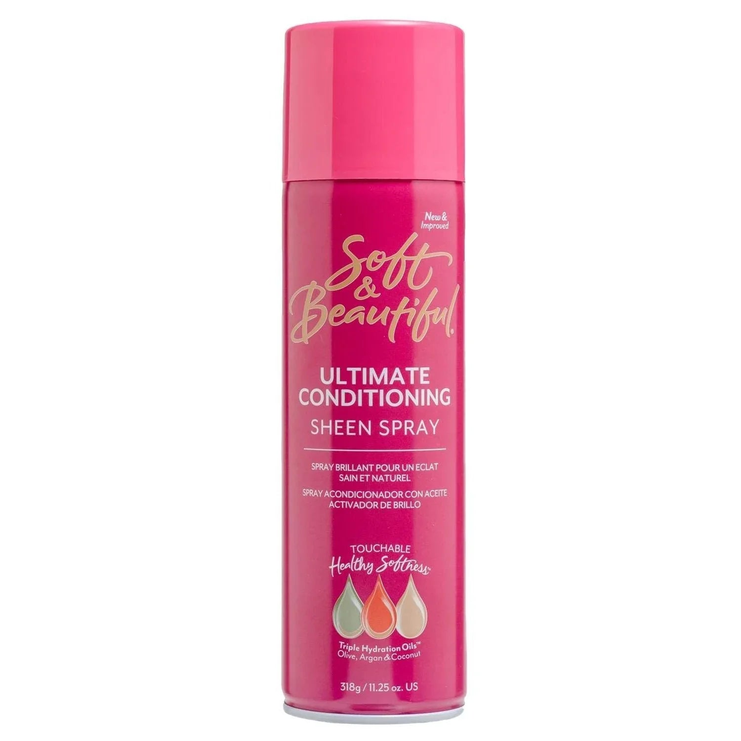 Soft Beautiful Sheen Spray, an oil sheen spray for healthy hair, enhancing shine and scalp health for styling.