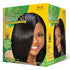 Soft Beautiful Botanicals No Lye Regular, botanical hair texturizing kit packaging showcasing sleek hair.