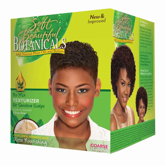 Soft Beautiful Botanicals Texturizer Coarse packaging showcasing botanical hair texturizer for curls, designed for sensitive scalps.