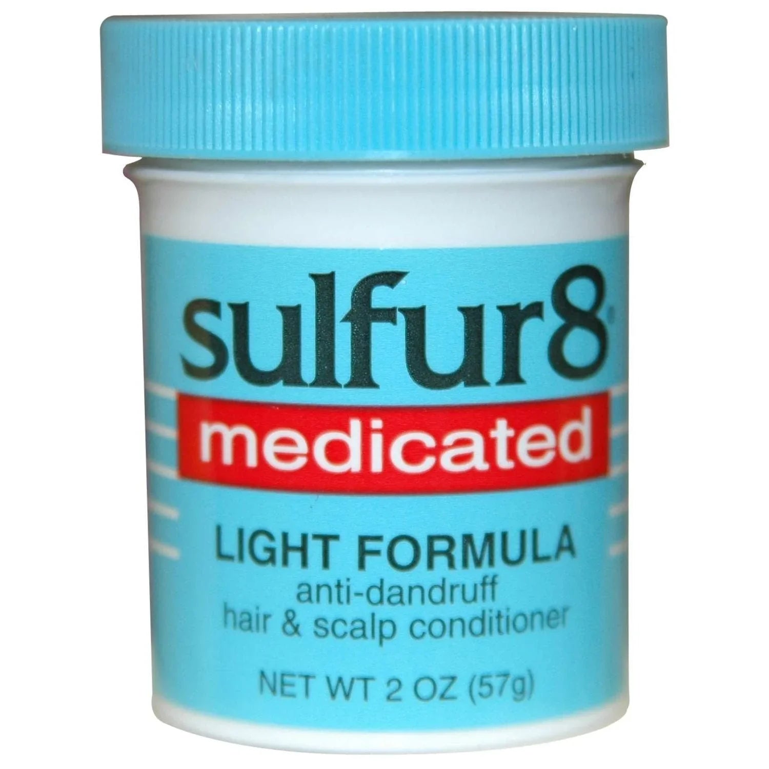 Sulfur-8 Medicated Hair Scalp Conditioner Light, a medicated scalp conditioner for dandruff, 2 oz container.