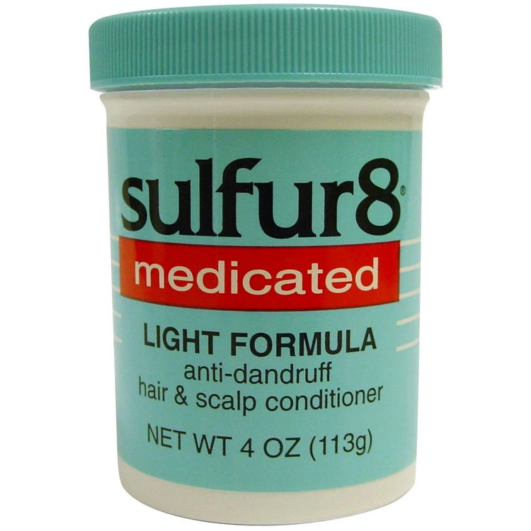 Sulfur-8 Medicated Hair Scalp Conditioner Light, medicated scalp conditioner for dandruff, 4 oz container.
