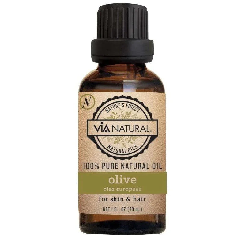 Via Natural 100 Percent Pure Oil Olive Oil bottle, ideal for pure olive oil for hair and skin care.
