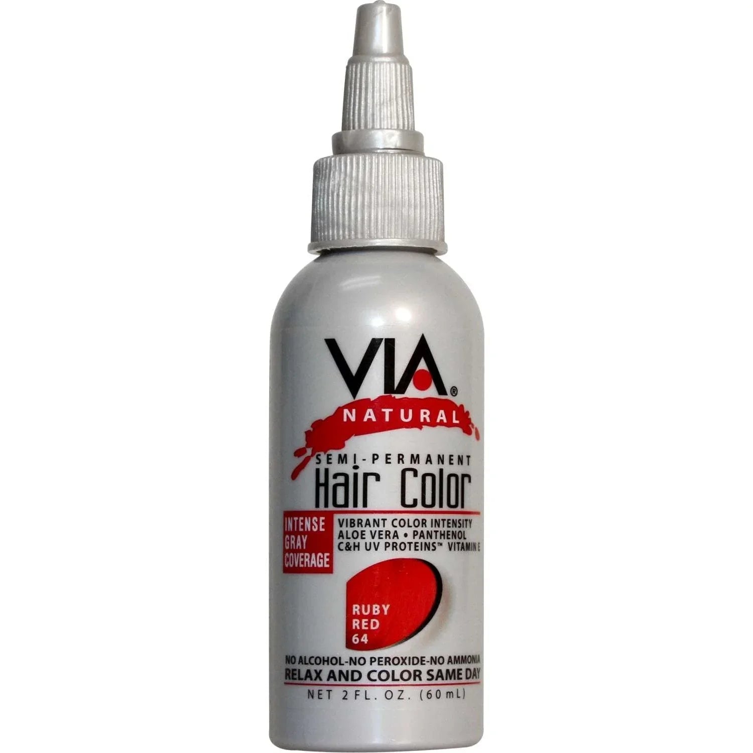 VIA Natural Hair Color 064 Ruby Red, a natural hair dye ruby red for vibrant color and intense gray coverage.