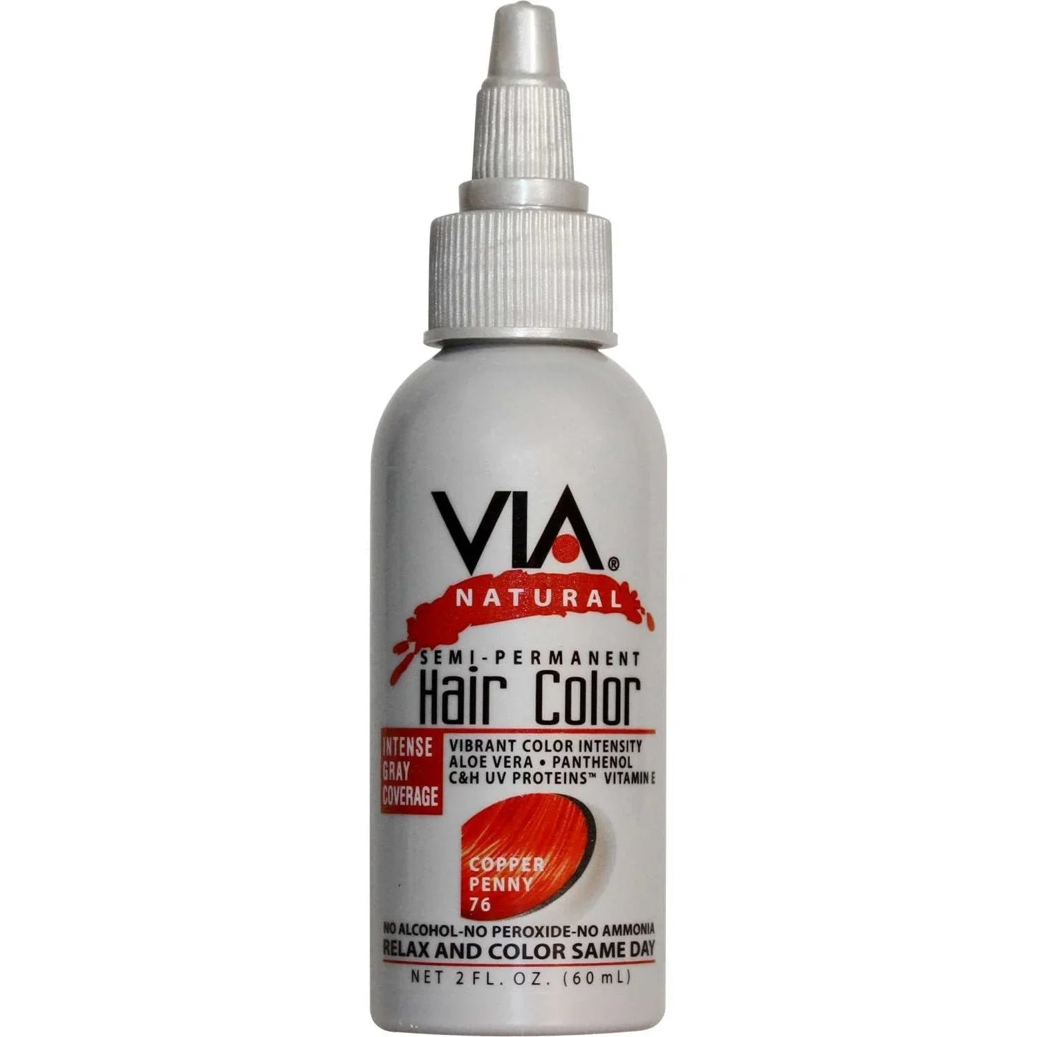 Via Natural Hair Color 076 Copper Penny, a semi-permanent copper penny hair color, ammonia-free hair dye.