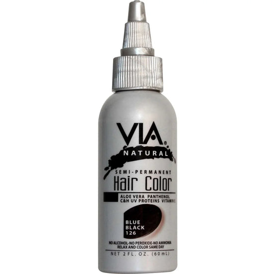 Via Natural Hair Color 126 Blue Black, a natural blue black hair color with botanical oils for nourishing hair.