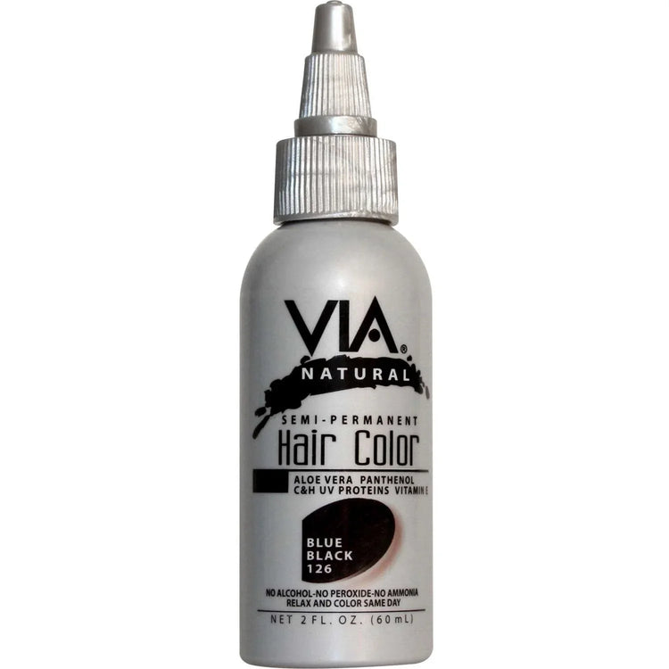 Via Natural Hair Color 126 Blue Black, a natural blue black hair color with botanical oils for nourishing hair.